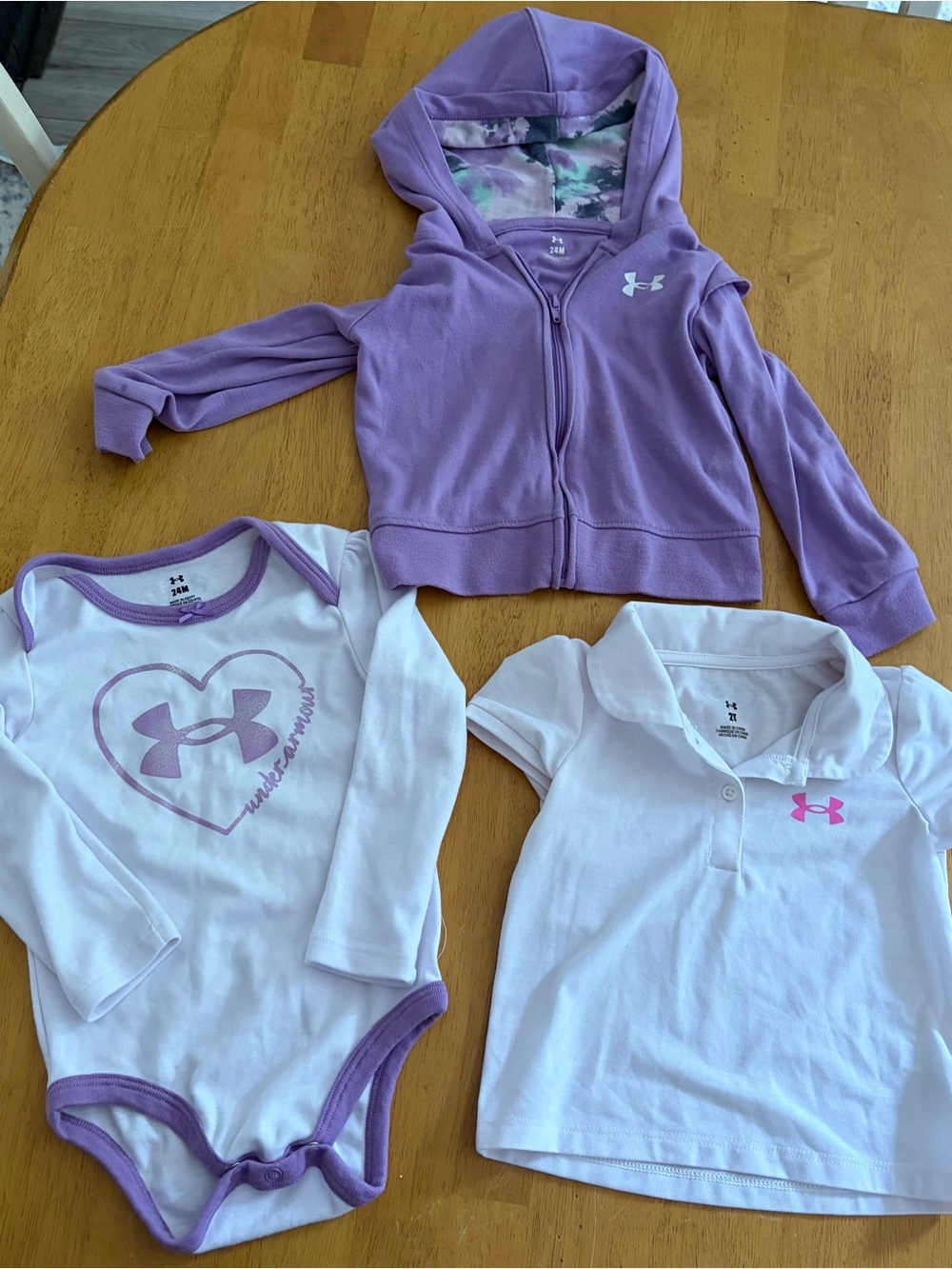 Under Armour Girls Lavender Zip Hoodie with White Bodysuit & Polo